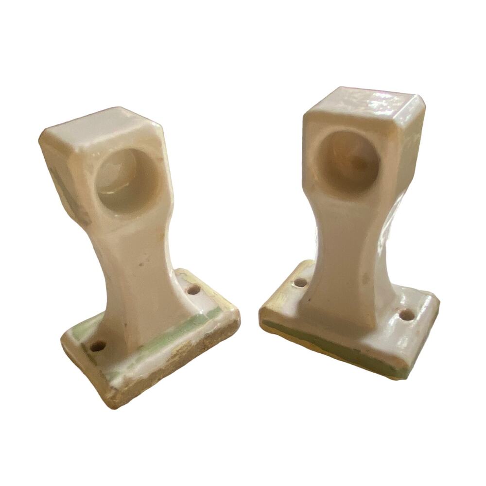 Vintage Porcelain Towel Rod Brackets Set Bathroom Art Deco Restoration Reno